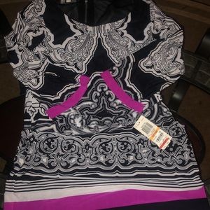 INC black and white dress with fuschia trim